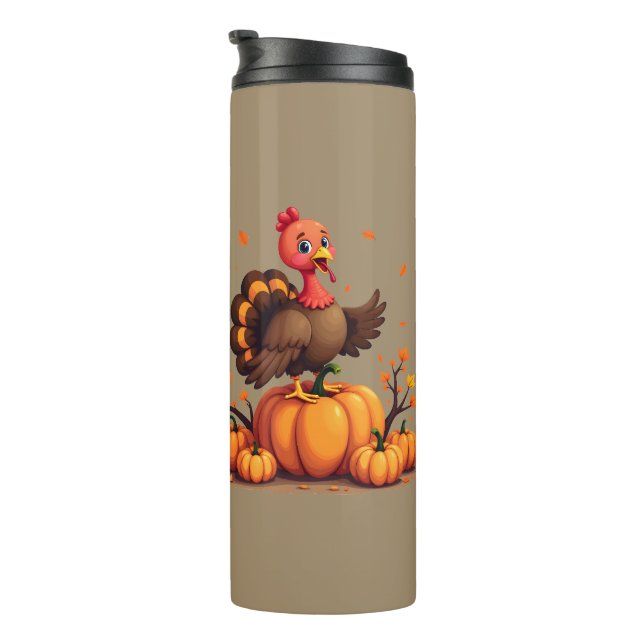 Cute Thanksgiving Turkey Autumn Pumpkins Scene Thermal Tumbler (Rotated Right)