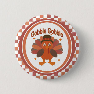 Cute Thanksgiving Turkey Cartoon – “Gobble Gobble” 2 Inch Round Button