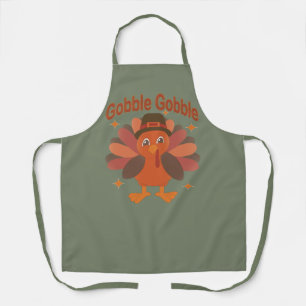 Cute Thanksgiving Turkey Cartoon – “Gobble Gobble” Apron