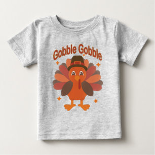 Cute Thanksgiving Turkey Cartoon – “Gobble Gobble” Baby T-Shirt