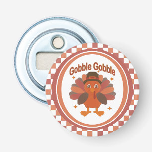 Cute Thanksgiving Turkey Cartoon – “Gobble Gobble” Bottle Opener