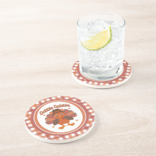 Cute Thanksgiving Turkey Cartoon – “Gobble Gobble” Coaster