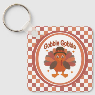 Cute Thanksgiving Turkey Cartoon – “Gobble Gobble” Keychain