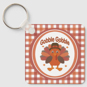 Cute Thanksgiving Turkey Cartoon – “Gobble Gobble” Keychain