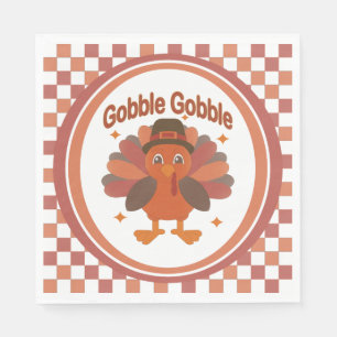 Cute Thanksgiving Turkey Cartoon – “Gobble Gobble” Napkin