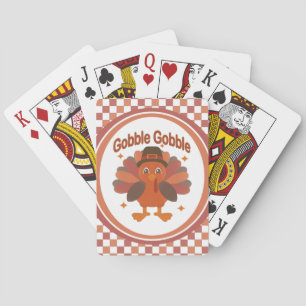 Cute Thanksgiving Turkey Cartoon – “Gobble Gobble” Playing Cards