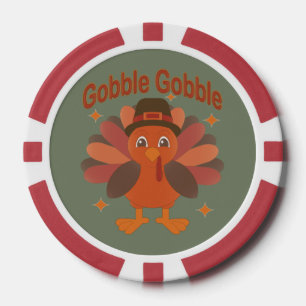 Cute Thanksgiving Turkey Cartoon – “Gobble Gobble” Poker Chips