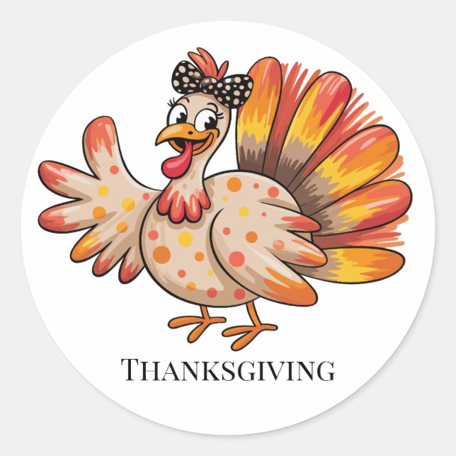 Cute Thanksgiving Turkey Classic Round Sticker (Front)