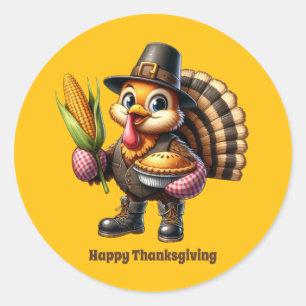 Cute Thanksgiving turkey customizable Classic Round Sticker
