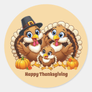Cute Thanksgiving turkey customizable  Classic Round Sticker