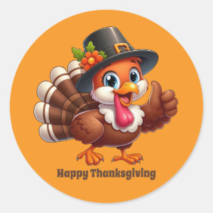 Cute Thanksgiving turkey customizable Classic Round Sticker