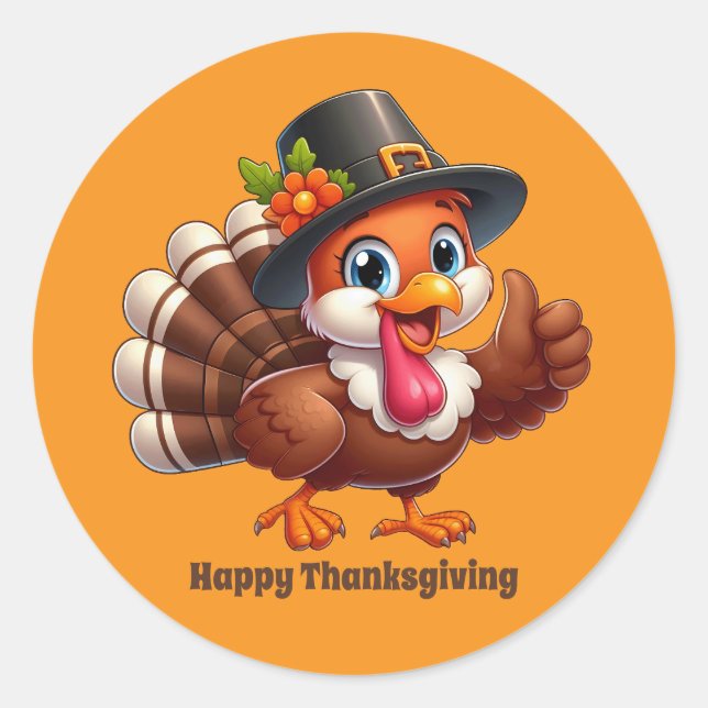 Cute Thanksgiving turkey customizable Classic Round Sticker (Front)