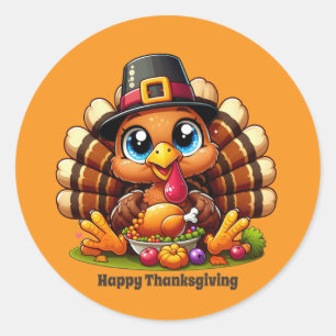 Cute Thanksgiving turkey customizable  Classic Round Sticker