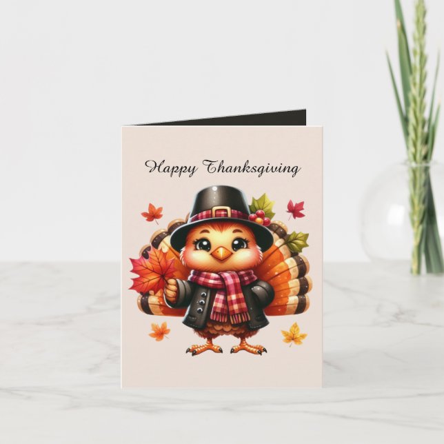 Cute Thanksgiving turkey customizable Holiday Card (Front)