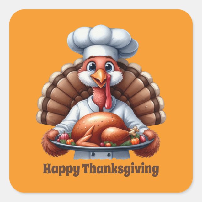 Cute Thanksgiving turkey customizable  Square Sticker (Front)