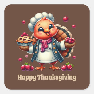 Cute Thanksgiving turkey customizable Square Sticker