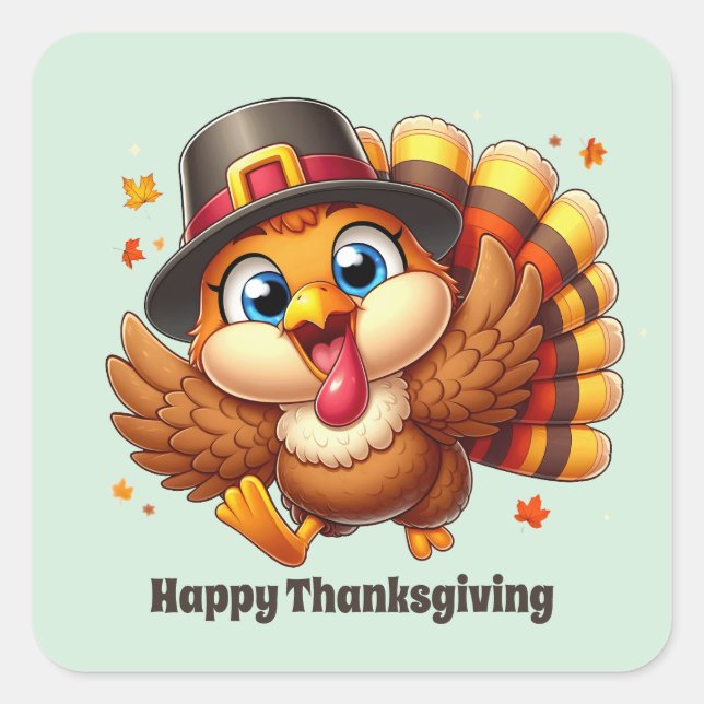 Cute Thanksgiving turkey customizable  Square Sticker (Front)