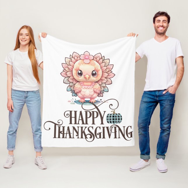 Cute Thanksgiving Turkey Fleece Blanket (In Situ)