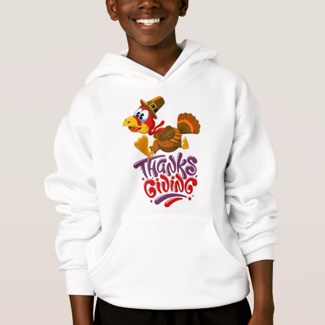 Cute Thanksgiving Turkey Kids Hoodie (Front)