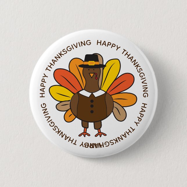 Cute Thanksgiving Turkey Pilgrim 2 Inch Round Button (Front)