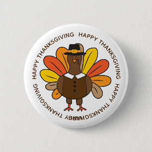 Cute Thanksgiving Turkey Pilgrim 2 Inch Round Button
