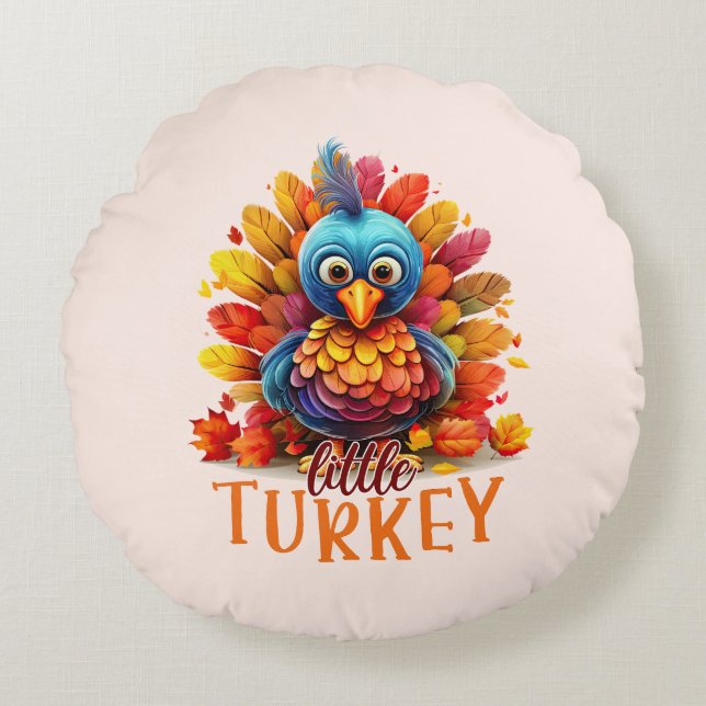 Cute Thanksgiving Turkey Round Pillow (Front)