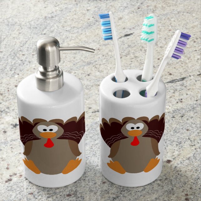 Cute Thanksgiving Turkey Soap Dispenser And Toothbrush Holder (Front)
