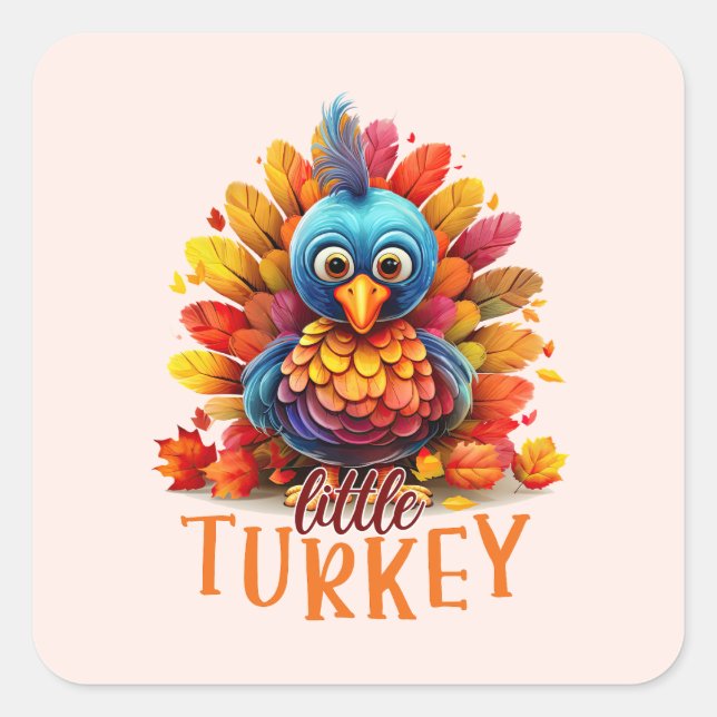 Cute Thanksgiving Turkey Square Sticker (Front)