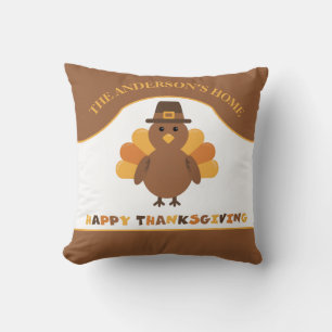 Cute Thanksgiving Turkey Throw Pillow