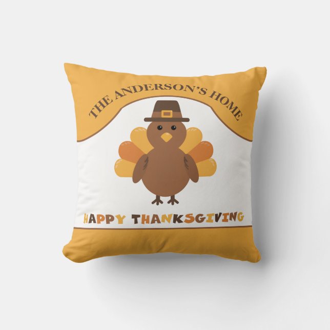 Cute Thanksgiving Turkey Throw Pillow (Front)