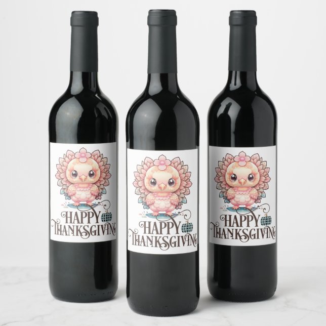 Cute Thanksgiving Turkey Wine Label (Bottles)