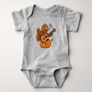 Cute Thanksgiving turkey with guitar Baby Bodysuit
