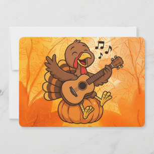 Cute Thanksgiving turkey with guitar Invitation