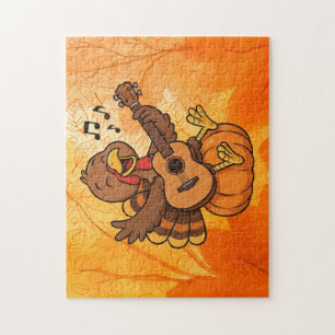 Cute Thanksgiving turkey with guitar Jigsaw Puzzle