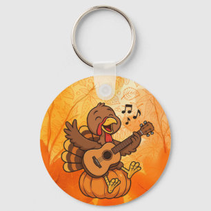 Cute Thanksgiving turkey with guitar Keychain