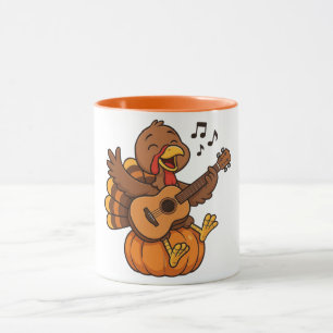 Cute Thanksgiving turkey with guitar Mug