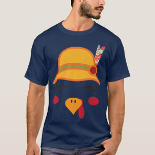 Cute Thanksgiving Turkey with hat and feathers T-Shirt