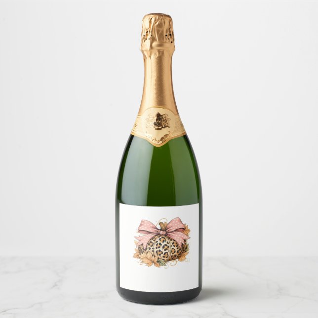 Cute Thanksgiving Turkey with Sparkling Feathers C Sparkling Wine Label (Front)