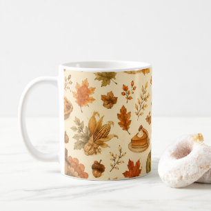 Cute Thanksgiving Watercolor Pattern with Turkeys Coffee Mug