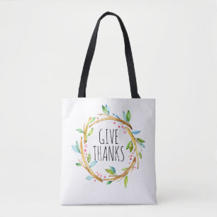 Cute Thanksgiving Wreath-Give Thanks Text Tote Bag