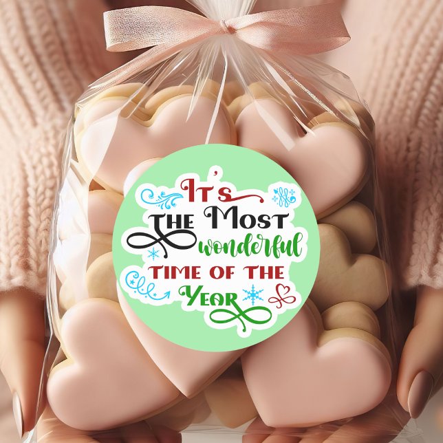 Cute 'The Most Woderful Time' Christmas  Classic Round Sticker (Creator Uploaded)