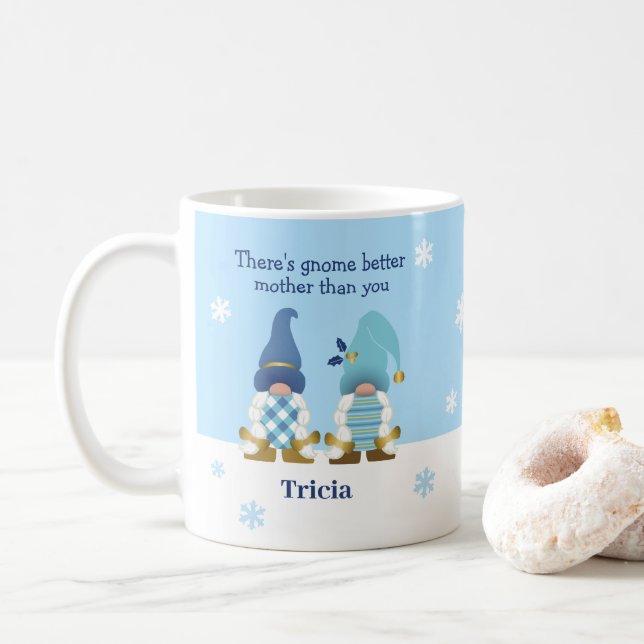 Cute There's Gnome Better Mother Blue Gold White Coffee Mug (With Donut)