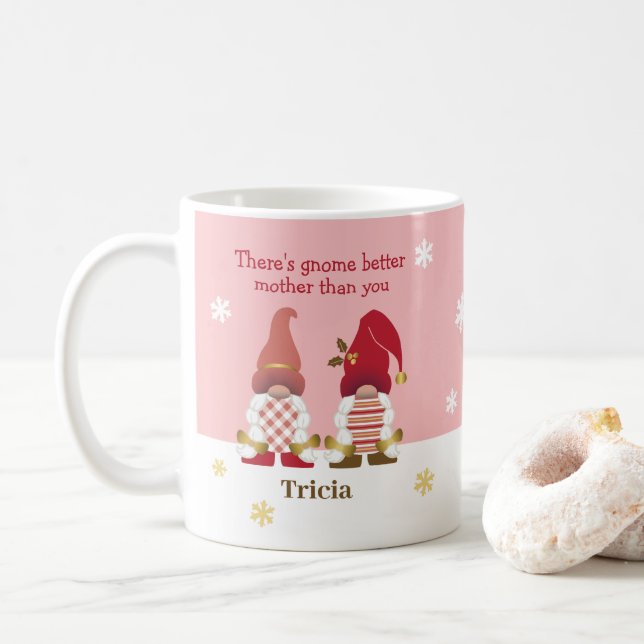 Cute There's Gnome Better Mother Pink Gold Red Coffee Mug (With Donut)