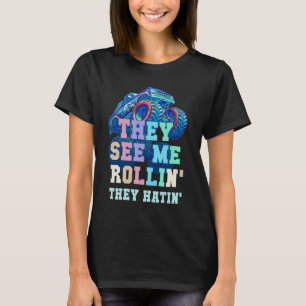 Cute THEY SEE ME ROLLIN' Monster Trucks School Bus T-Shirt