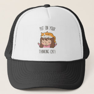 Cute Thinking Cat Doodle Pun Trucker Hat