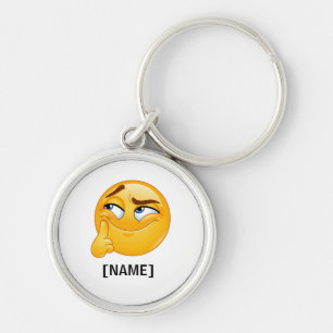 Cute Thinking Emoji Funny Smirking Face Golf Balls Keychain