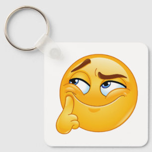 Cute Thinking Emoji Funny Smirking Face Keychain