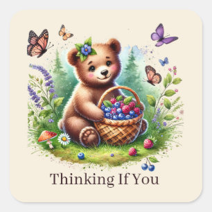 cute thinking of you bear customizable square sticker