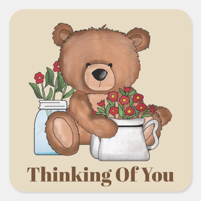 Cute thinking of you bear square sticker (Front)