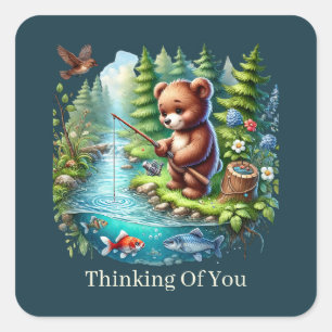 cute thinking of you customizable bear square sticker